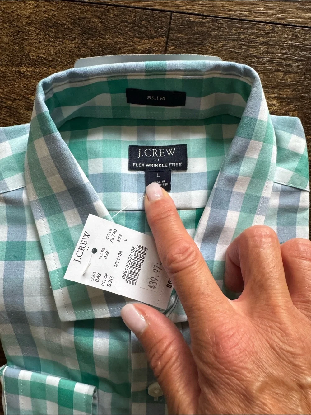 J. Crew Slim Fit Mint Green and Light Blue Gingham Dress Shirt